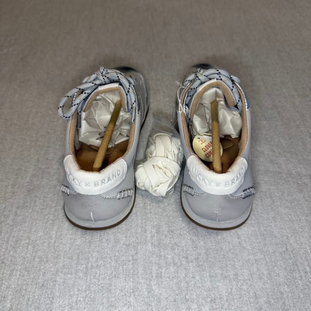 Lucky Brand Women Gray Silver Metallic Accent Leather Lace Up Sneakers Size 6M - Picture 5 of 7